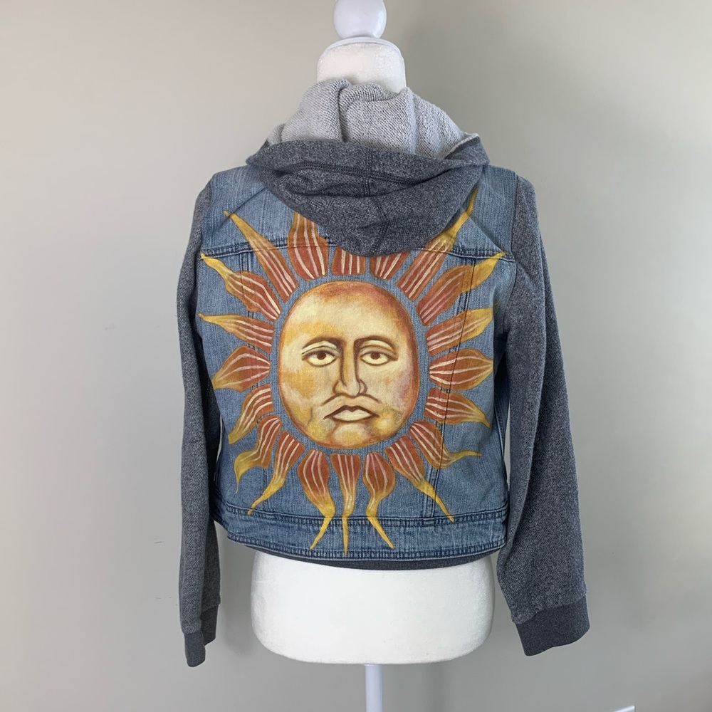 American Eagle Denim Jacket Painted Sun Face